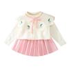 Toddler Kids Baby Girls Knit Sweater Dress Ruffle Long Sleeve Cherry Print Sweater Top + Tutu Skirt Princess Casual Birthday Party Dresses Fall Winter Outfit Clothes 2PCS Set Pink Cherry 4-5 Years view 1