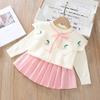 Toddler Kids Baby Girls Knit Sweater Dress Ruffle Long Sleeve Cherry Print Sweater Top + Tutu Skirt Princess Casual Birthday Party Dresses Fall Winter Outfit Clothes 2PCS Set Pink Cherry 4-5 Years view 3