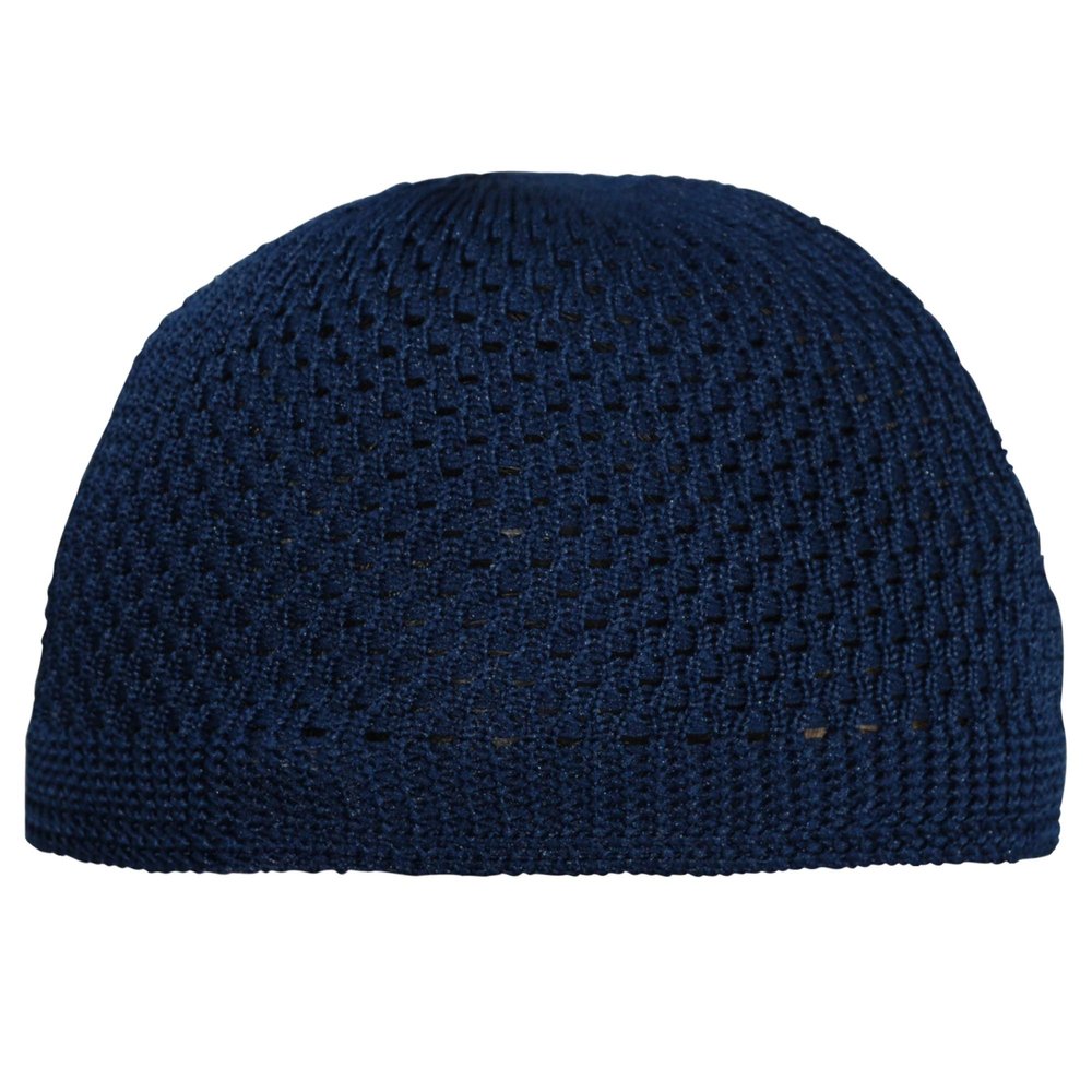 TheKufi Dark Blue Open-Weave Nylon Stretchy Soft and Comfortable Kufi Hat Skull Cap Beanie (M -22.5" (57.2cm))