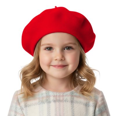TopTie Kids Wool Beret Classic French Beret Dome Artist Hat for Boys & Girls Aged 2-8 Years-Red