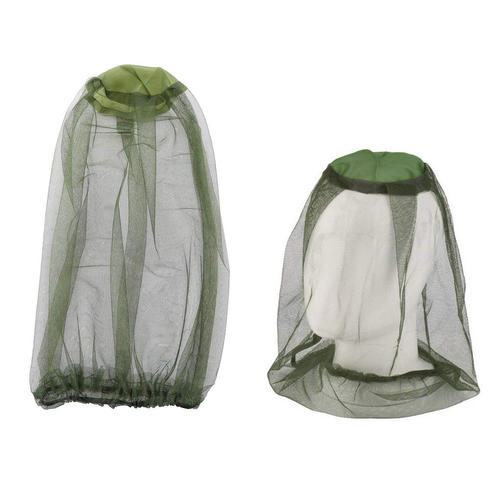 Longdex Head Net Mesh 2PCS Fishing Camping Mesh Face Protector Cap Mosquito Hat Full Covers Military Green