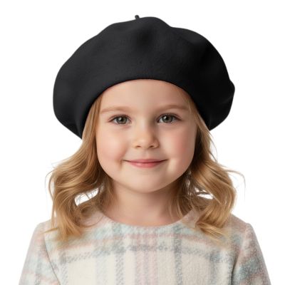 TopTie Kids Wool Beret Classic French Beret Dome Artist Hat for Boys & Girls Aged 2-8 Years-Black