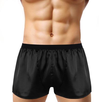 Lejafay Men's Shiny Loose Satin Boxer Shorts Sissy Panties Gay Underwear Short Pants Black Large