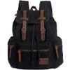 HuaChen Vintage Canvas Travel Backpack with Leather Trim, Laptop Padded Sleeve, Hidden Back Security Pocket, Fits 15-Inch, M32 Black Large view 1