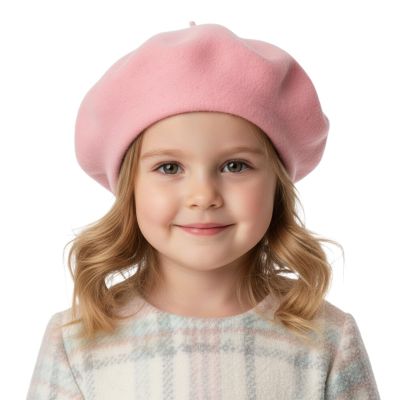 TopTie Kids Wool Beret Classic French Beret Dome Artist Hat for Boys & Girls Aged 2-8 Years-Pink