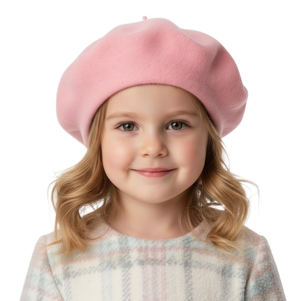 TopTie Kids Wool Beret Classic French Beret Dome Artist Hat for Boys & Girls Aged 2-8 Years-Pink