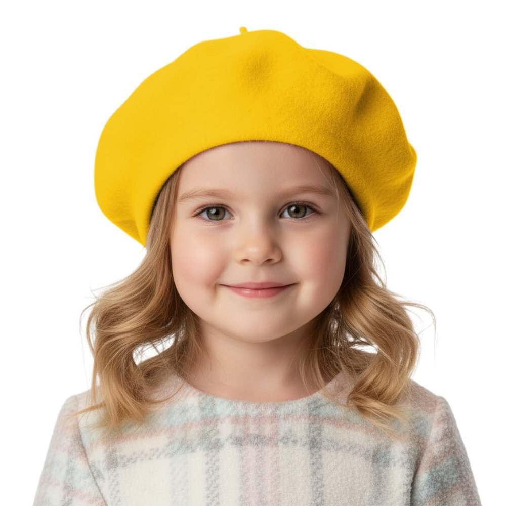 TopTie Kids Wool Beret Classic French Beret Dome Artist Hat for Boys & Girls Aged 2-8 Years-Yellow
