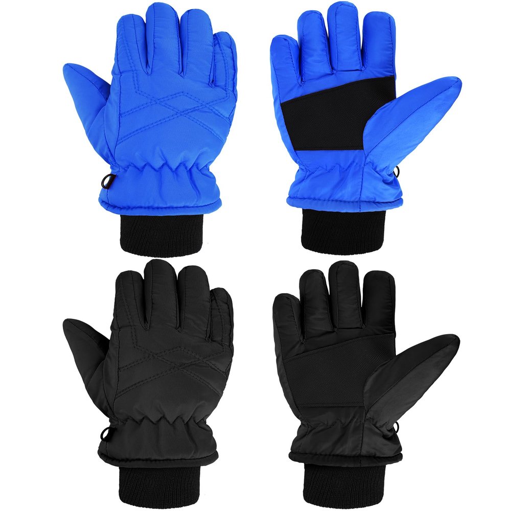 SATINIOR 2 Pairs Kids Waterproof Snow Gloves Boys Girls Windproof Winter Warm Ski Gloves for Cold Weather(12-14 Years,Blue, Black)