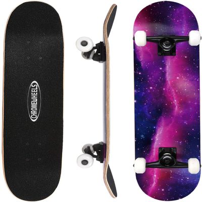 ChromeWheels 31 inch Skateboard Complete Skateboards Double Kick Skate Board 7 Layer Canadian Maple Deck Skateboard for Kids and Beginners