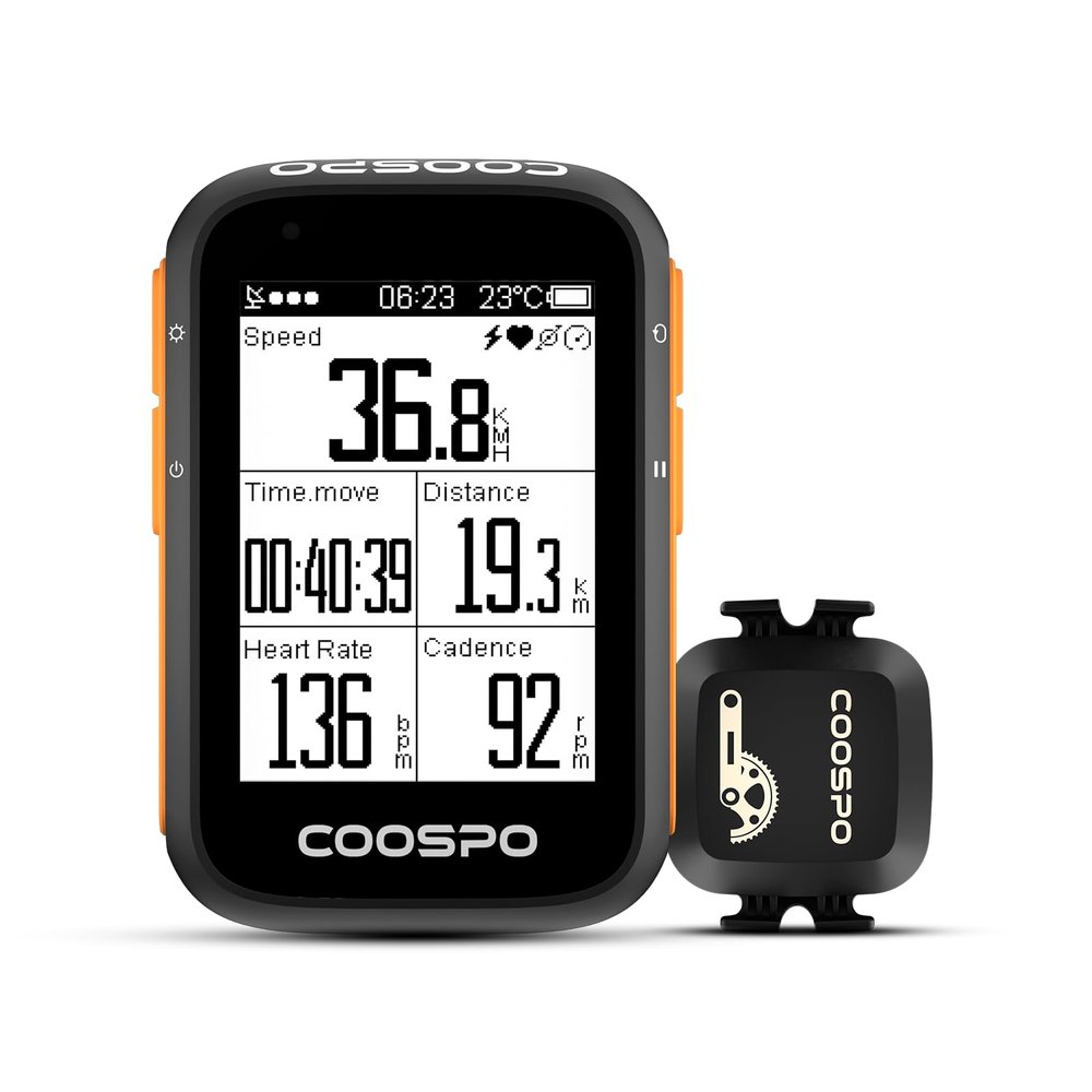 COOSPO Bike Computer Wireless GPS,Bike Speedometer with Auto Backlight, Bluetooth5.0 ANT Cycling GPS Computer,Bicycle Computer Wireless BC200 Bundle with CooSpo Cadence Speed Sensor