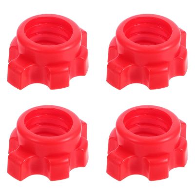 4pcs Dumbbell Hex Nut Plastic Screw for Barbell Dumbbell Collars 1 Inch for Dumbell Weight Lifting Fitness Training Red