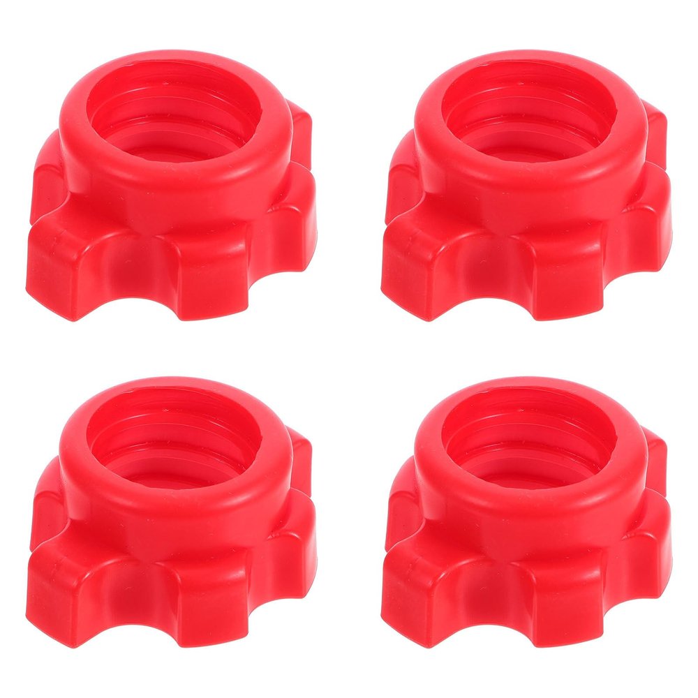4pcs Dumbbell Hex Nut Plastic Screw for Barbell Dumbbell Collars 1 Inch for Dumbell Weight Lifting Fitness Training Red