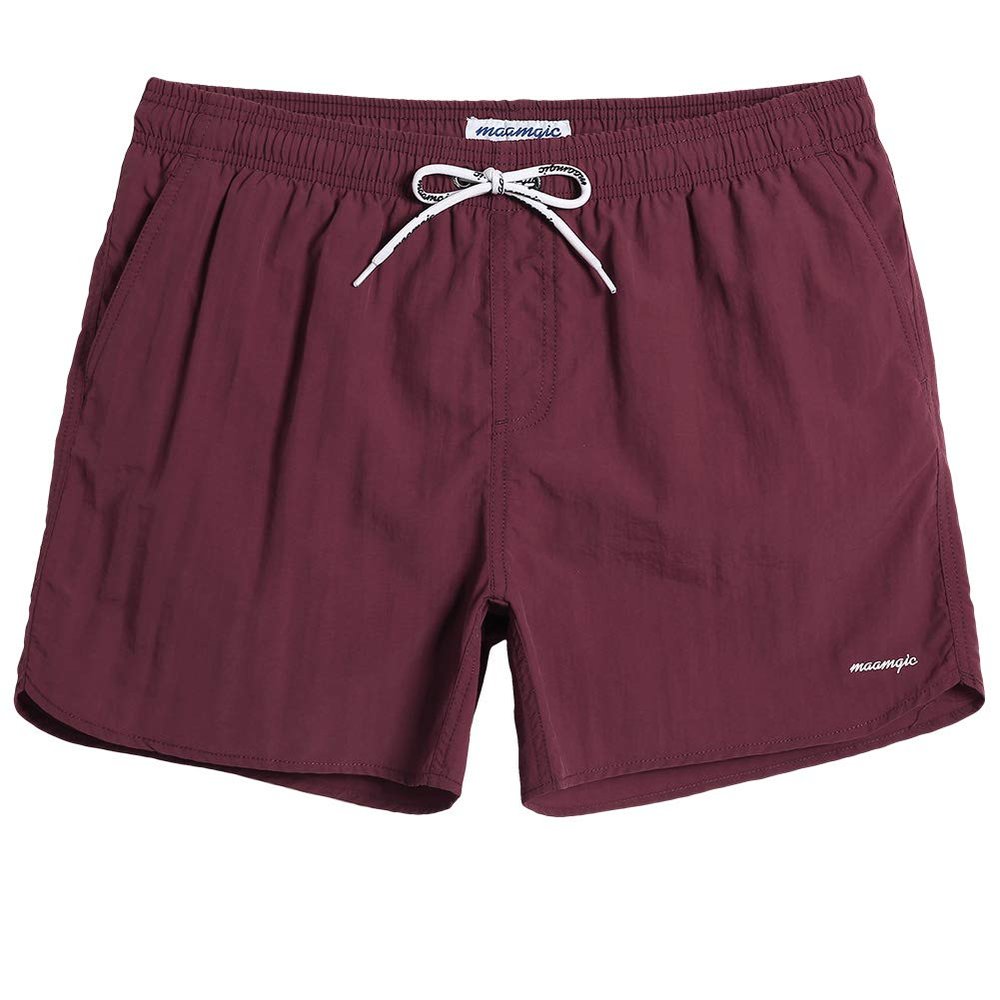 maamgic Mens Swim Trunks 5" with Mesh Lining Quick Dry Bathing Suits for Men Swim Shorts Swimwear Nylon Burgundy XX-Large
