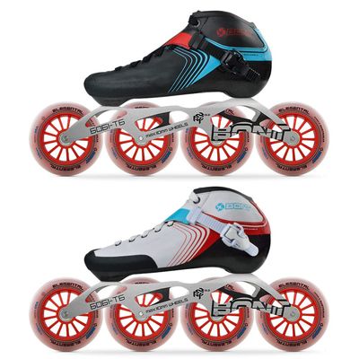 Bont Skates - Inline Speed Skating Racing Skates - GT4 Skate Boots + 6061 Frame + Elemental Wheels + ABEC5 Bearings (White/Red, 5.5 (100mm))