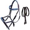 CHALLENGER Horse Western Leather Tack Beaded Bitless Sidepull Bridle Reins Brown 77RS20BR view 1
