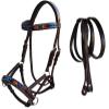 CHALLENGER Horse Western Leather Tack Beaded Bitless Sidepull Bridle Reins Brown 77RS16BR view 1