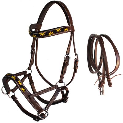 CHALLENGER Horse Western Leather Tack Beaded Bitless Sidepull Bridle Reins Brown 77RS24BR