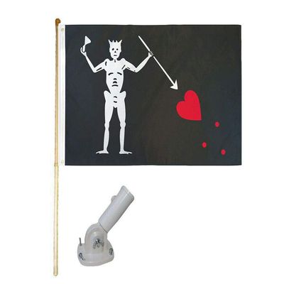 5' Wood Flag Pole Kit Nylon White Bracket 3x5 Blackbeard Edward Teach Poly Flag