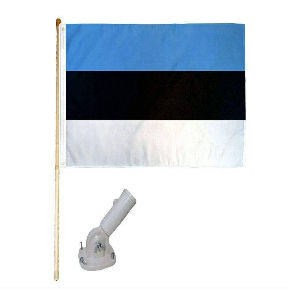 5' Wooden Flag Pole Kit W/Nylon White Bracket 3x5 Estonia Country Poly Flag