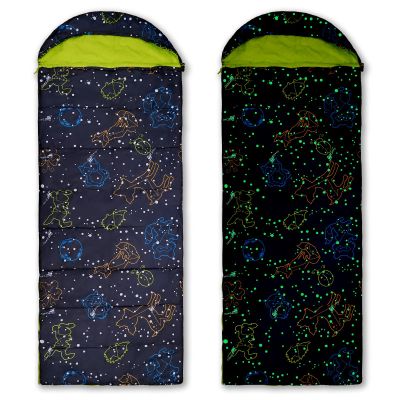 AceCamp Glow-in-The-Dark Sleeping Bag, Youth Size, Temp Rating 30F/-1C, Portable Water-Resistant, for Camping, Hiking, and Slumber Parties