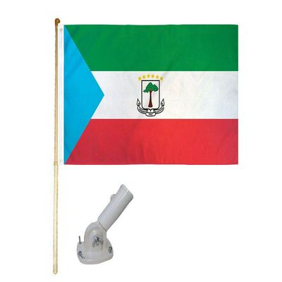 5' Wooden Flag Pole Kit W/Nylon White Bracket 3x5 Equatorial Guinea Poly Flag