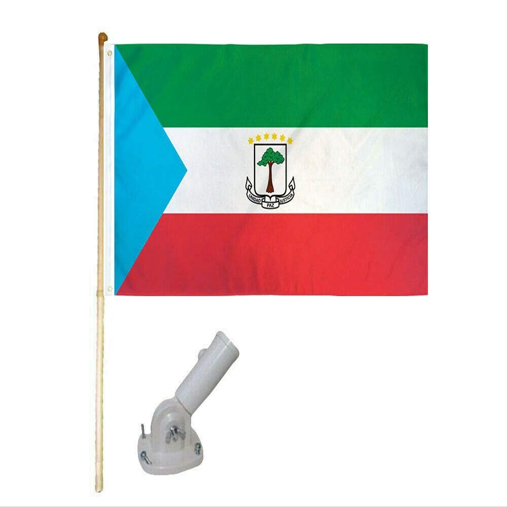 5' Wooden Flag Pole Kit W/Nylon White Bracket 3x5 Equatorial Guinea Poly Flag