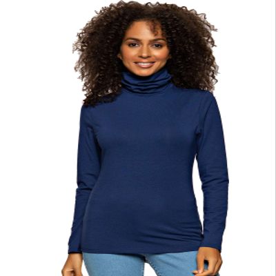 Felina Womens Long Sleeve Cotton Modal Turtleneck Top (Navy, X-Large) | Breathable Lightweight Layering Essential | Soft Fitted Turtleneck Sweater | Versatile Comfortable Base Layer