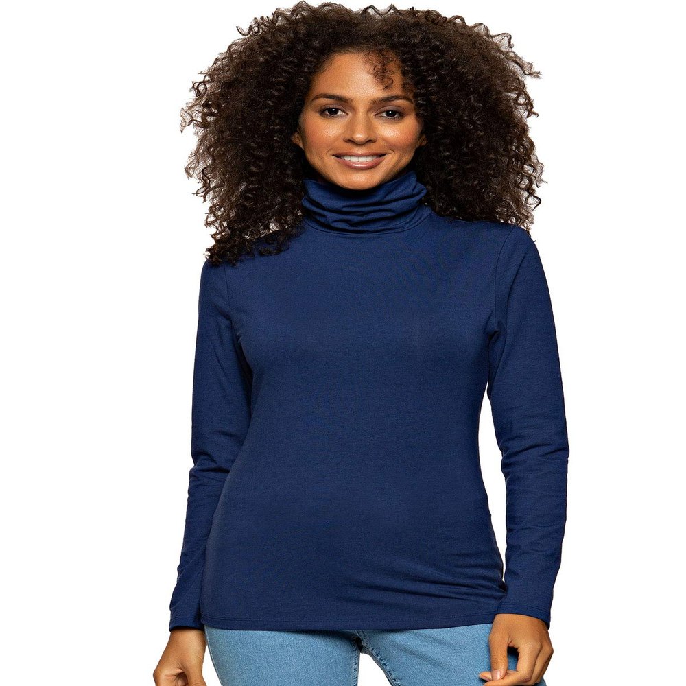 Felina Womens Long Sleeve Cotton Modal Turtleneck Top (Navy, X-Large) | Breathable Lightweight Layering Essential | Soft Fitted Turtleneck Sweater | Versatile Comfortable Base Layer