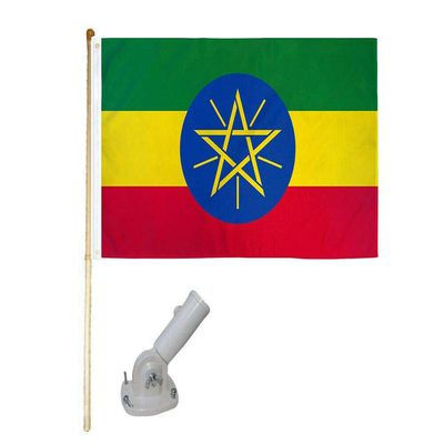 American Wholesale Superstore 5' Wooden Flag Pole Kit W/Nylon White Bracket 3x5 Ethiopia Star Polyester Flag
