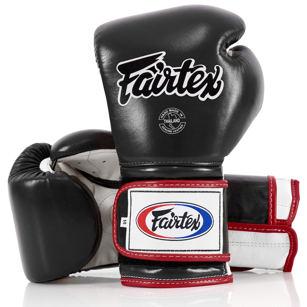 Fairtex BGV9 Muay Thai for Professional Boxers & Trainers |Mexican Style Glove for Hard Hitters | MMA Gloves for Martial Arts|Light Weight & Shock Absorbent 12 oz Boxing Gloves-Black/White/Red Piping