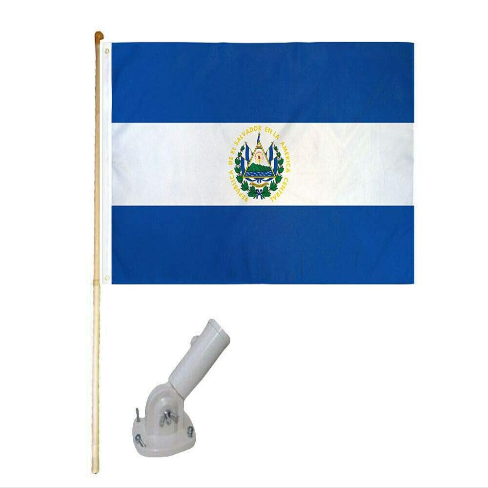 American Wholesale Superstore 5' Wooden Flag Pole Kit W/Nylon White Bracket 3x5 El Salvador Polyester Flag