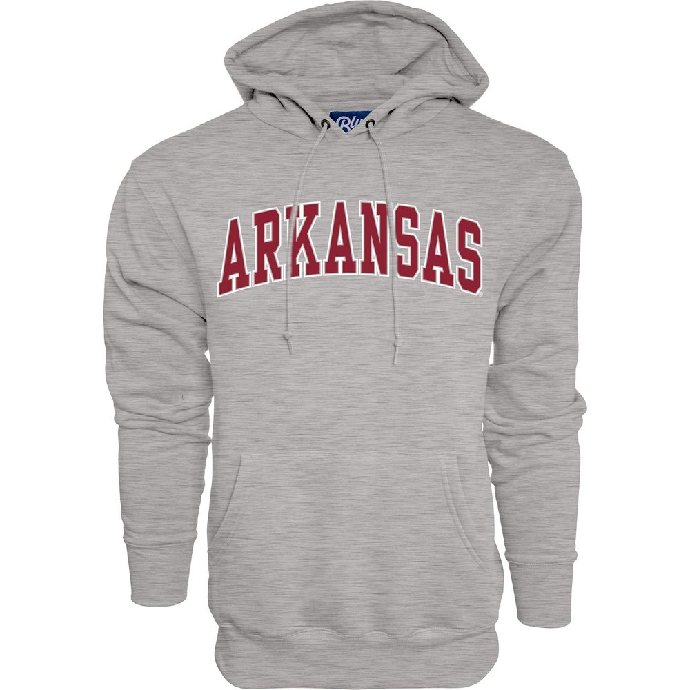 Blue 84 Men's Arkansas Razorbacks Arching Team Name Dark Heather Hoodie, Arkansas Razorbacks Dark Heather, Small