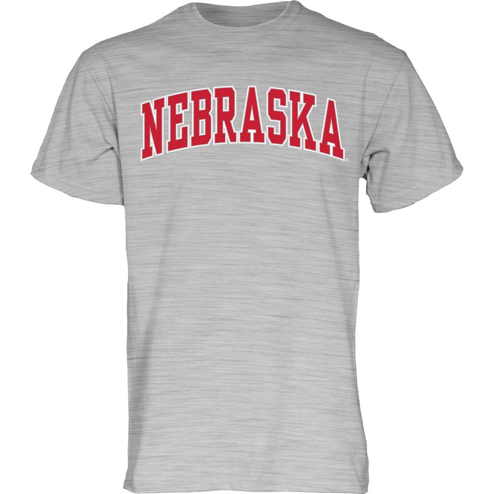 Blue 84 Men's Nebraska Cornhuskers Arching Team Name Dark Heather Short Sleeve T Shirt, Nebraska Cornhuskers Dark Heather, Medium