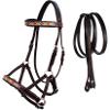 CHALLENGER Horse Western Leather Tack Beaded Bitless Sidepull Bridle Reins Brown 77RS23BR view 1