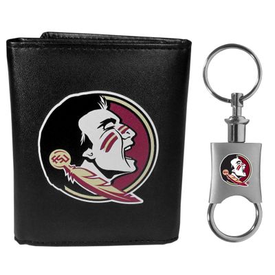 Siskiyou Sports NCAA Florida State Seminoles Mens Leather Tri-fold Wallet & Valet Key Chain, Black, One Size