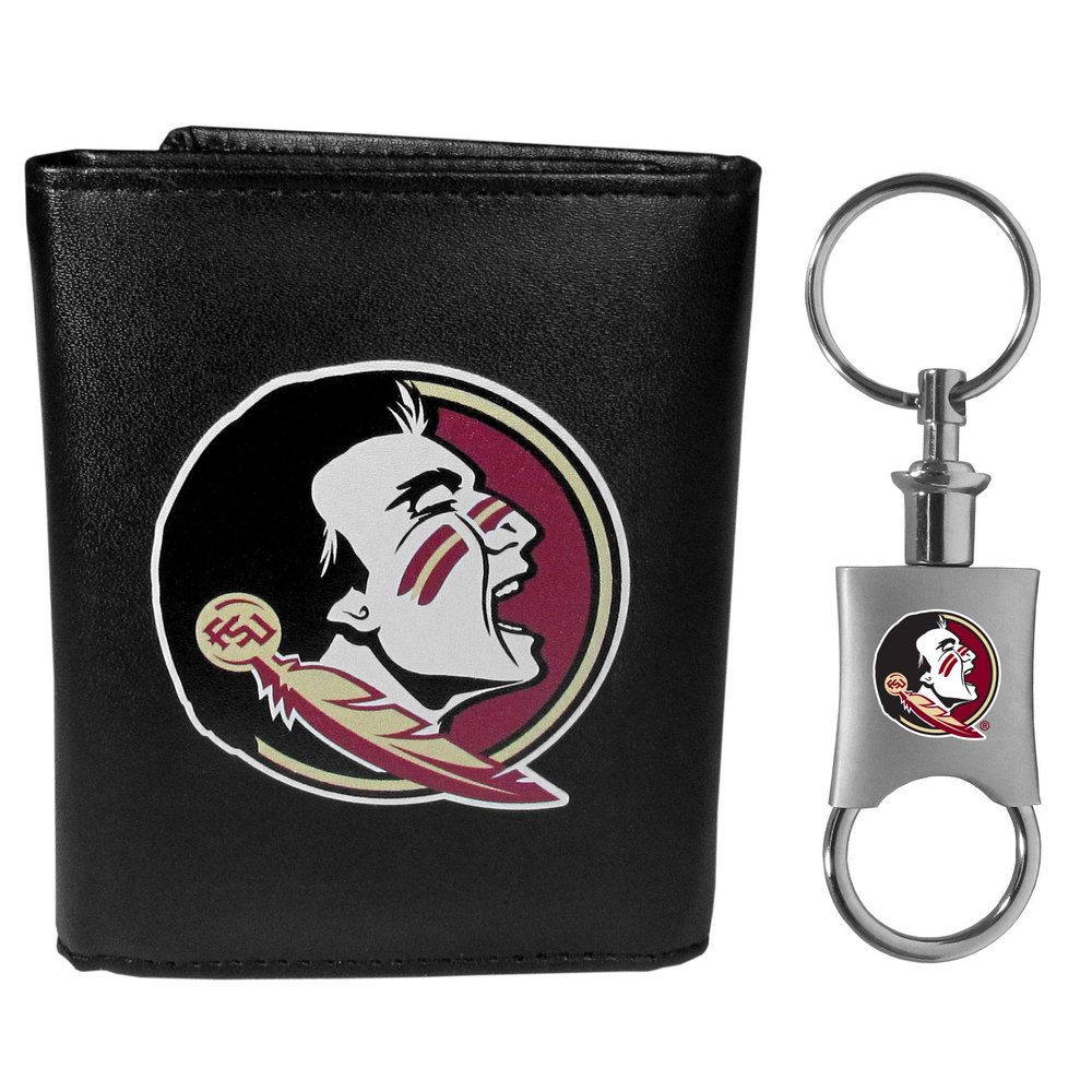 Siskiyou Sports NCAA Florida State Seminoles Mens Leather Tri-fold Wallet & Valet Key Chain, Black, One Size