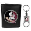Siskiyou Sports NCAA Florida State Seminoles Mens Leather Tri-fold Wallet & Valet Key Chain, Black, One Size view 1