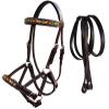 CHALLENGER Horse Western Leather Tack Beaded Bitless Sidepull Bridle Reins Brown 77RS19BR view 1