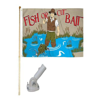 American Wholesale Superstore 5' Wood Flag Pole Kit Nylon White Bracket 3x5 Fish Or Cut Bait Fishing Poly Flag