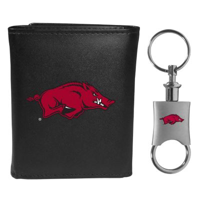 Siskiyou Sports NCAA Arkansas Razorbacks Mens Tri-fold Wallet & Valet Key Chain, Black, One Size
