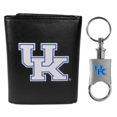 Siskiyou Sports NCAA Kentucky Wildcats Mens Leather Tri-fold Wallet & Valet Key Chain, Black, One Size