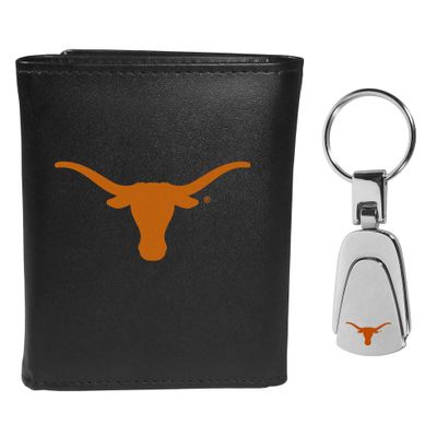 Siskiyou Sports NCAA Texas Longhorns Mens Leather Tri-fold Wallet & Steel Key Chain, Black, One Size