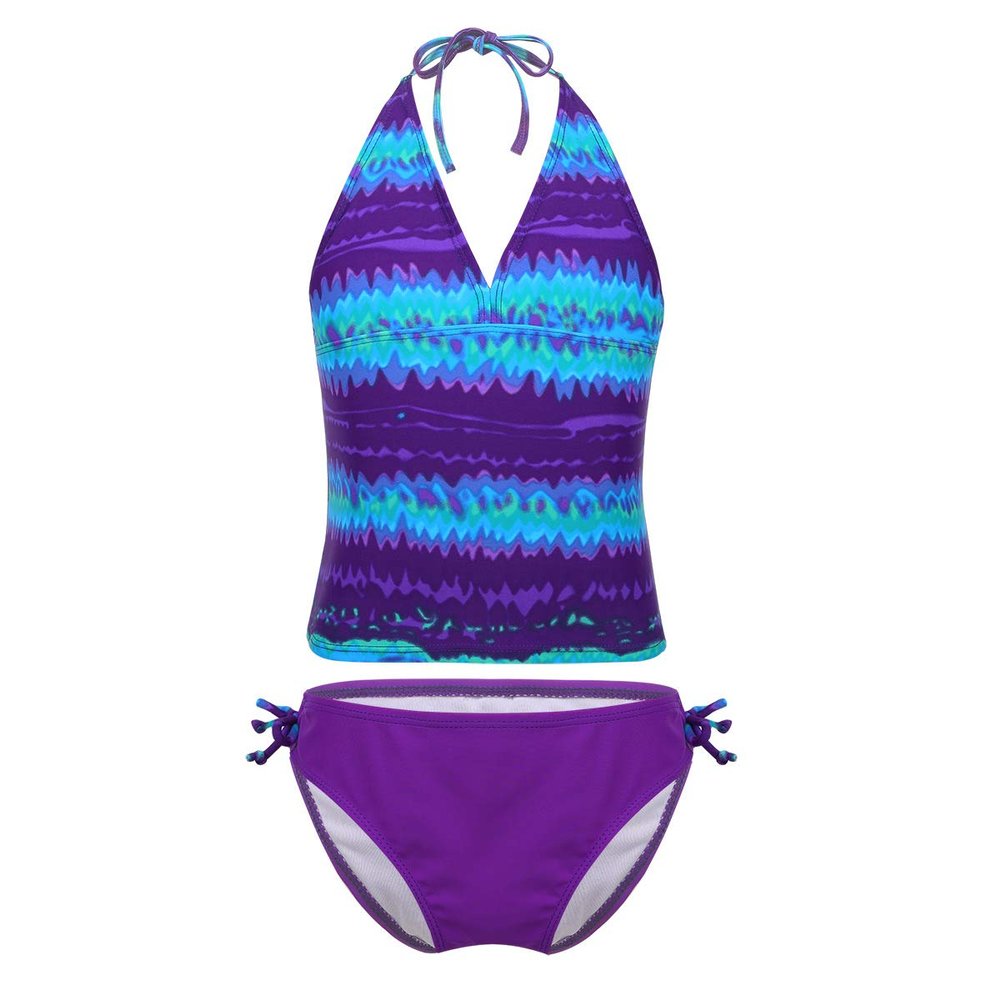 easyforever Girls Kids Mambo Tie-Dye Two Pieces Swimsuit Swimwear Beachwear Bathing Suit Purple 8