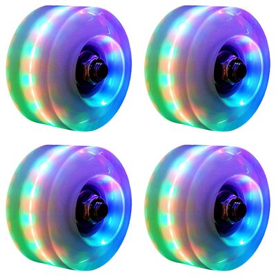XCVXCV 4 Pack Luminous Roller Skate Wheels Outdoor Light up Roller Skate Wheels with Bearings Quad Roller Skate Wheels for Double Row Skating and Skateboard 32mm x 58mm (White)