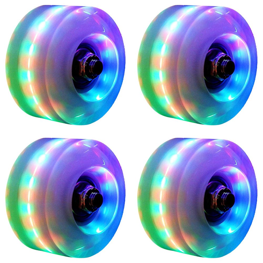 XCVXCV 4 Pack Luminous Roller Skate Wheels Outdoor Light up Roller Skate Wheels with Bearings Quad Roller Skate Wheels for Double Row Skating and Skateboard 32mm x 58mm (White)