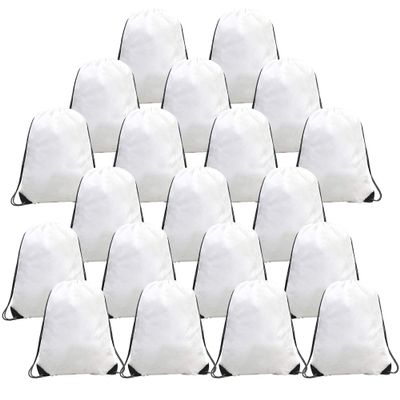 BeeGreen Drawstring Bags Backpacks Bulk, 20 Pieces White Gym Cinch Bags, String Backpack for Sports Sack, Personlized Sackpacks DIY Heat Vinyl