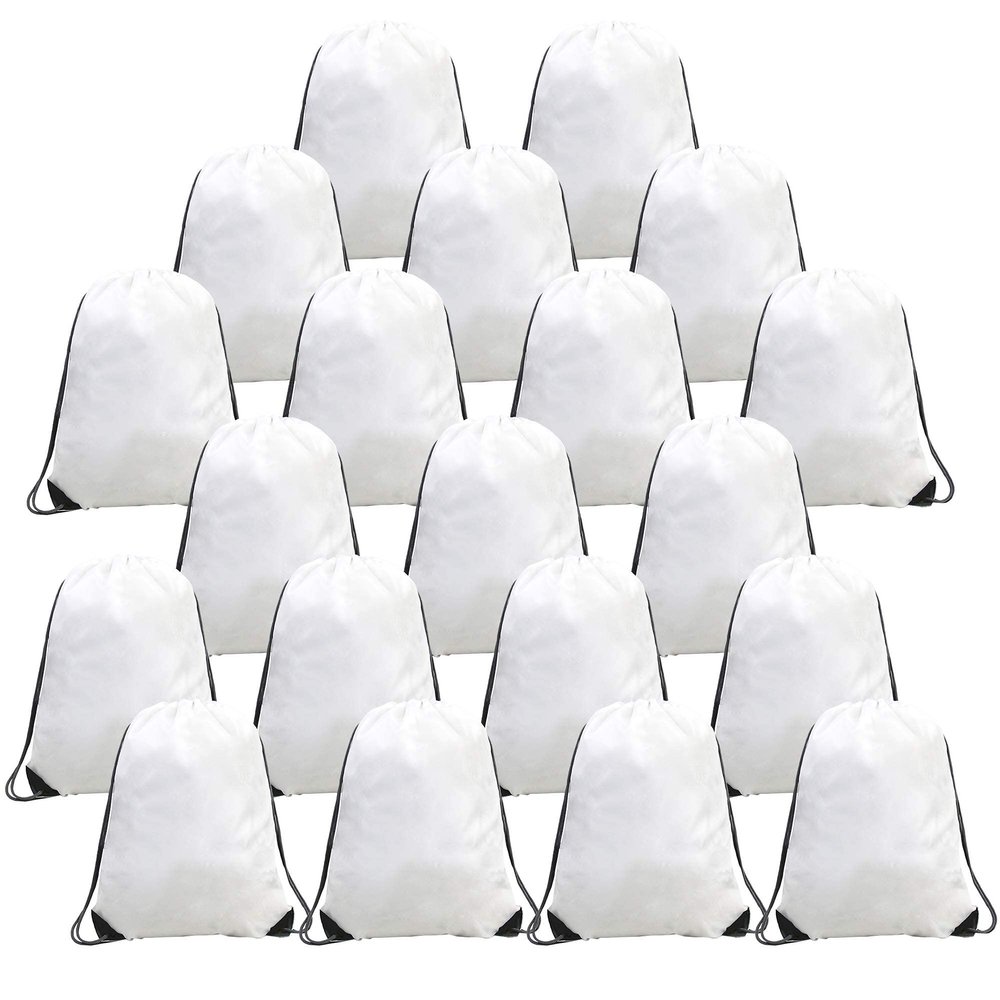 BeeGreen Drawstring Bags Backpacks Bulk, 20 Pieces White Gym Cinch Bags, String Backpack for Sports Sack, Personlized Sackpacks DIY Heat Vinyl