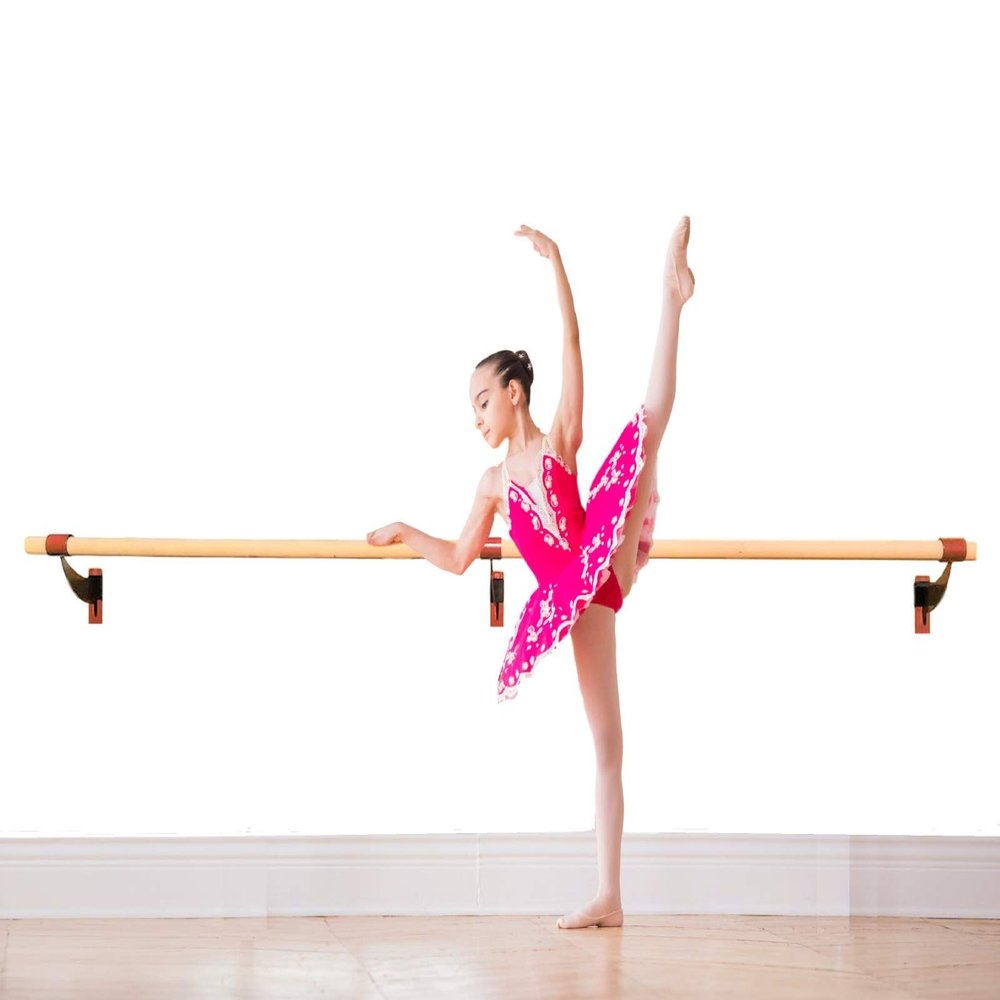 Athletic Bar Single Bar Fixed Height Wall Mount Ballet Barre System Traditional Wood, 3.5 FT Long, 2.0" Diameter (White)