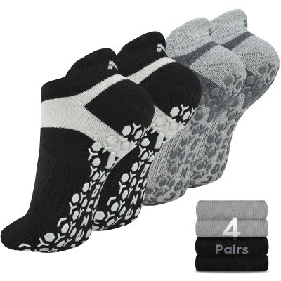Muezna Men's Non-Slip Yoga Socks, Anti-Skid Pilates, Barre, Bikram Fitness Hospital Slipper Socks with Grips