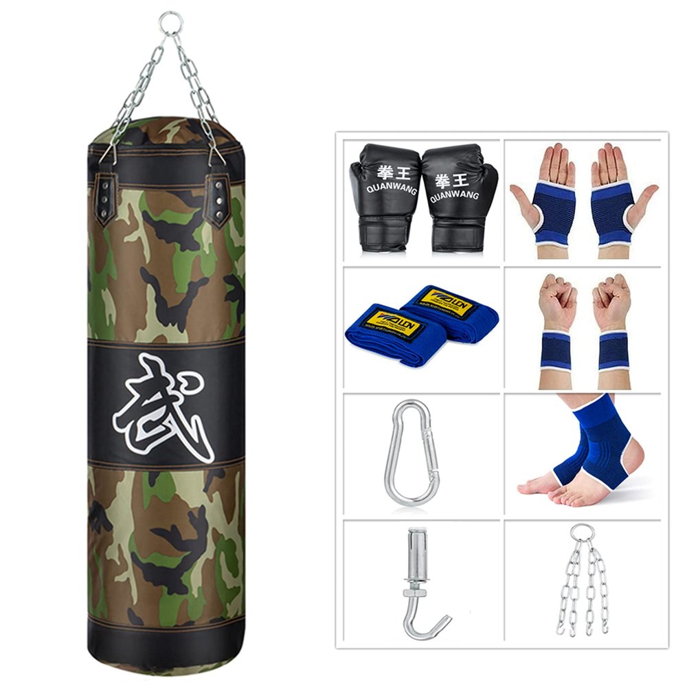 SFEEXUN Punching Bag for Man Women Youth Teens, Indoor/Garden Boxing Bag Unfilled Heavy Bag Set with Punching Gloves, Chain, Ceiling Hook for MMA, Kickboxing, Muay Thai, Karate, Taekwondo